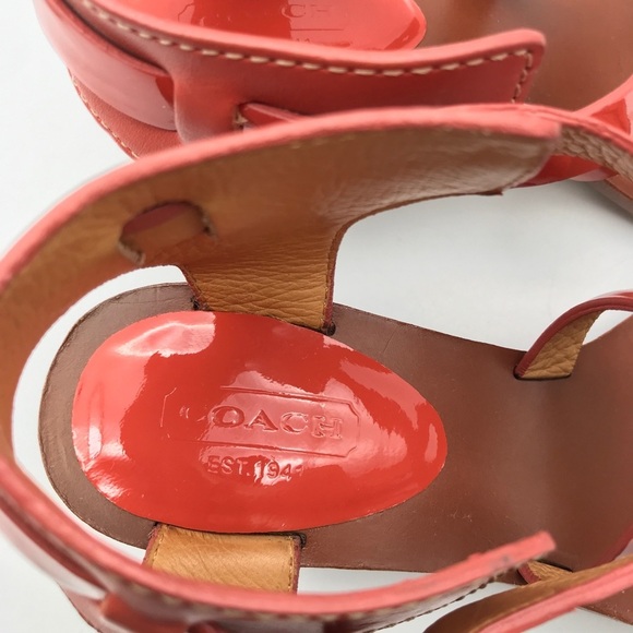 Coach Prue Patent Orange Wedge Sandals‎ Size 5 - Picture 11 of 11